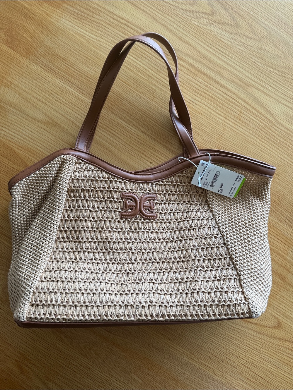 Sam Edelman Beige Woven Tote with Brown Trim
